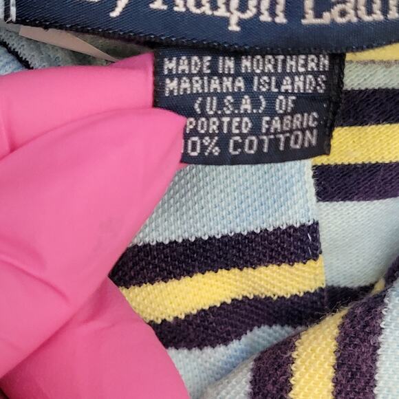 Vintage Ralph-Lauren Striped Polo Shirt Large 22x28 Blue Yellow - Picture 7 of 13